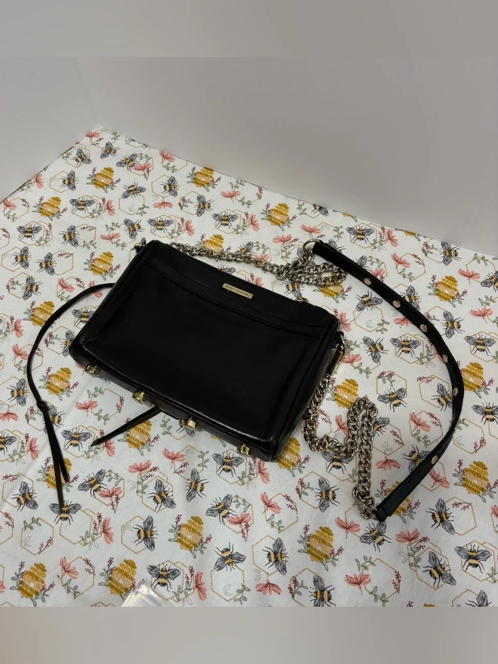 Black Leather Chain Strap Crossbody Bag